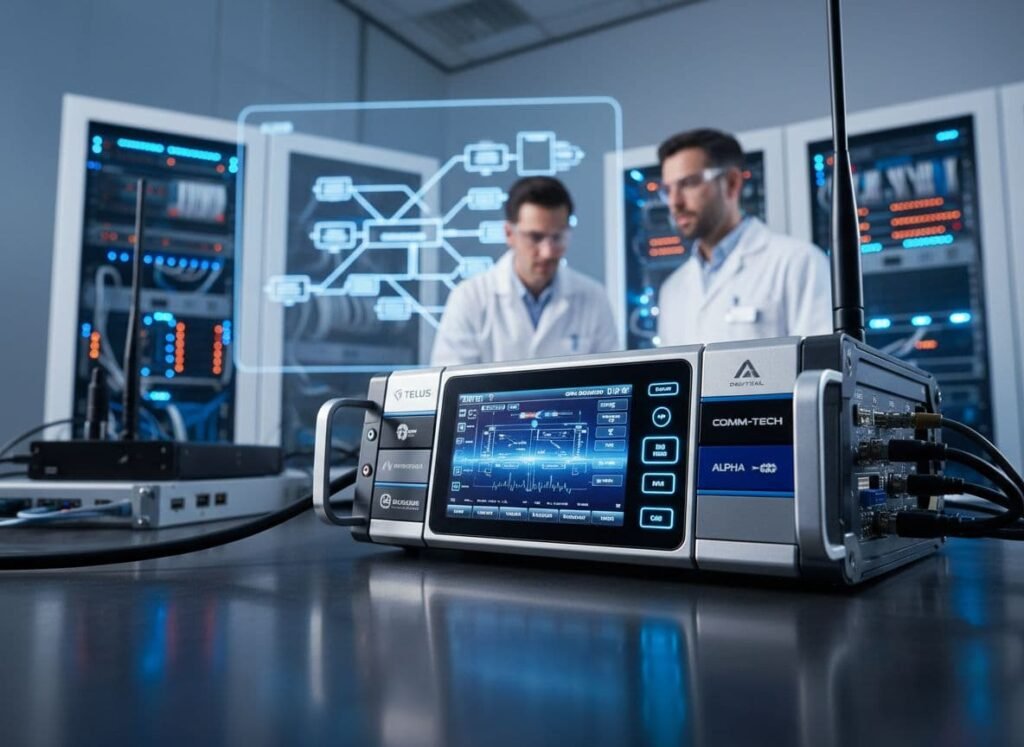 Une photographie hyperréaliste et ultra haute définition d'une norme radio numérique professionnelle ouverte et compatible avec plusieurs fabricants, caractérisée par une mise au point nette, un éclairage cinématographique et une composition magistrale.